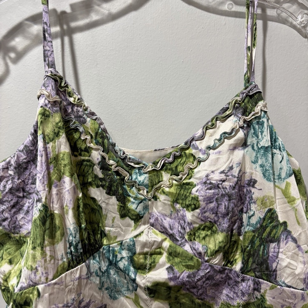 Ann Taylor Women 10 Floral Silk Top Camisole Ruffle Spaghetti Straps Romantic - Picture 4 of 9